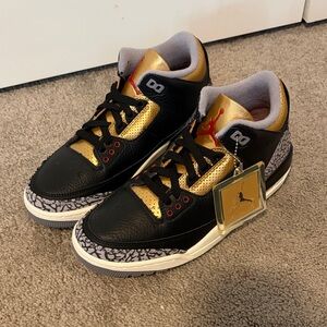 Black and Gold Jordans with Elephant Print